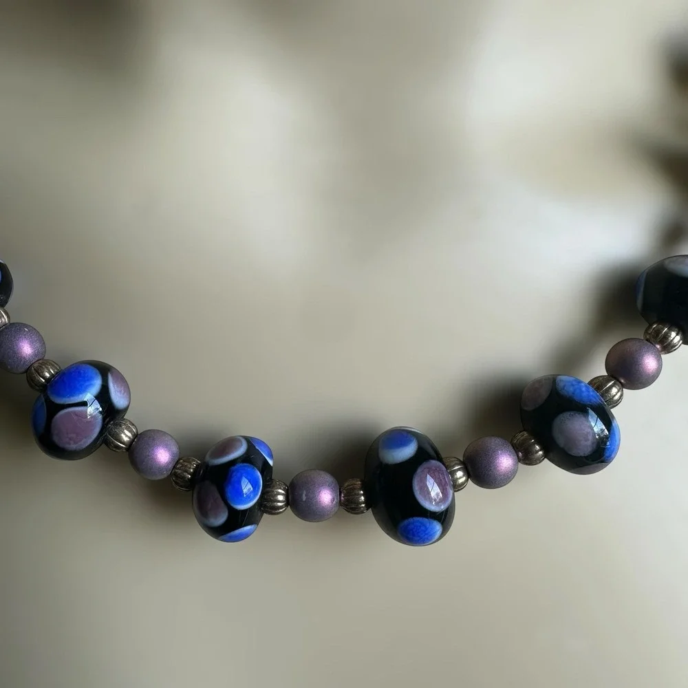 Vintage Artisan Beaded Necklace 18 Inch Match Earrings Set Lampwork‎ Art Glass